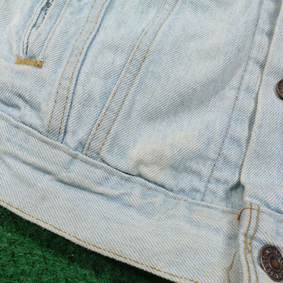 VINTAGE LEVI'S USA MADE MOTLEY CRUE DENIM JEAN BATTLE VEST WOMENS 14 21X22.5 - Picture 8 of 16